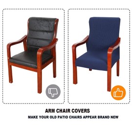 Deisy Dee Stretch Arm Chair Covers, Mid Century Chair Slipcovers, Accent Chair Covers (Navy)