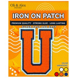 Iron on Letters Patches - Orange Letter Patch for Clothing - Embroidered Iron On Patches for Clothes Jeans Jackets Hats - Sew on Appliques 3.26-inch– Orange, U
