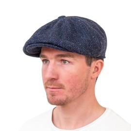 Hatman of Ireland Men's Donegal Tweed 8 Piece Cap Irish Newsboy Hat, Made in Ireland (Navy, X-Large)