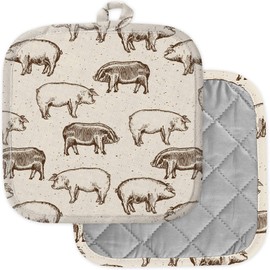 [Pack of 2] Pot Holders for Kitchen, Washable Heat Resistant Pot Holders, Hot Pads, Trivet for Cooking and Baking (Pigs Farm)