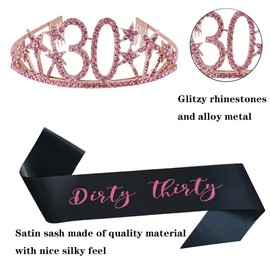 Happy 30th Birthday Tiara and Sash Gifts Crystal Rhinestone Princess Crown Birthday Queen Party Favor Supplies Pink Crowns Black Sash