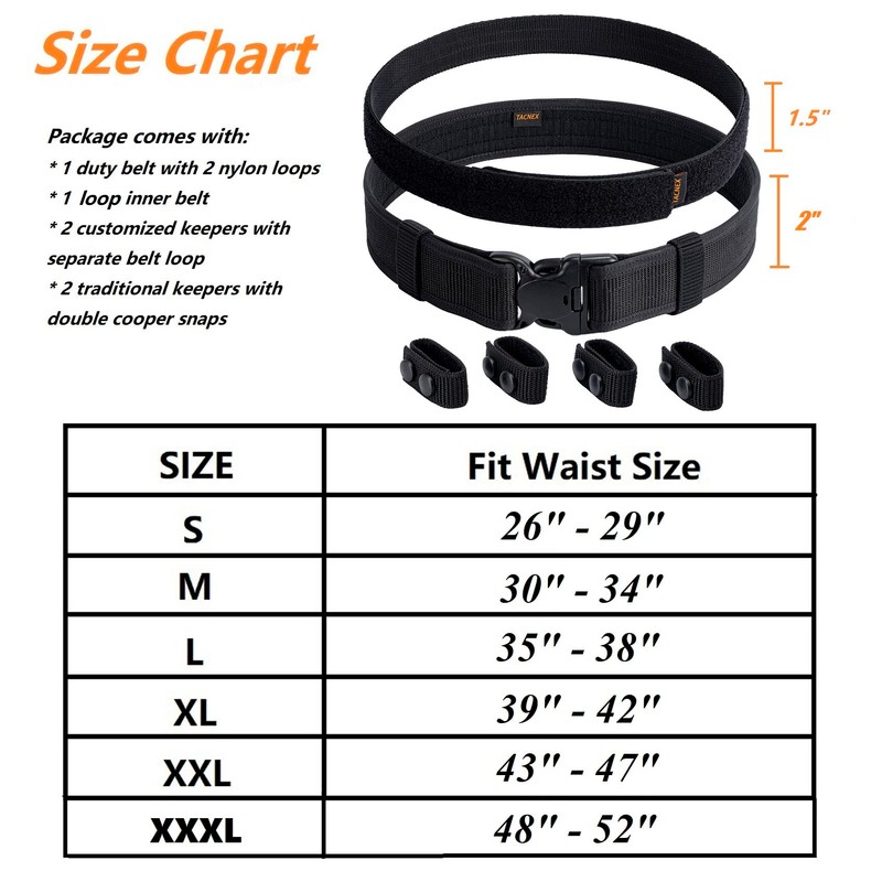 TACNEX Duty Belt w/Hook Lining 4 Keepers Police Law Enforcement
