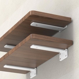 Floating Shelf Brackets upgraded, 6 inch, White Heavy Duty Iron Shelf Brackets, Industrial Modern Floating Shelf Support for Wall Mount Shelves,Wide Brackets ,4 Pack, Support DIY(5mm Thickening Type).