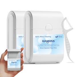 LIAMOSS Twin Line Floss Picks Handy Case,2 Box Toothpicks Portable Case 104 Count Shred Resistant Flossers for Adults,Comfort Floss Sticks,Perfect for Tight Teeth,Super-Cleansing Design(White)