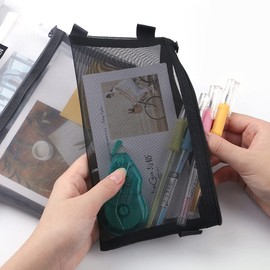 Guokoo 2 Pcs Clear Pencil Case, See Through Strong Mesh, Translucent Suitable for Exams School Teen Girl Boy Men Women - Black/White