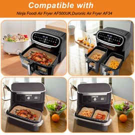 GINOYA Air Fryer Liners for Ninja AF500UK AF500UKCP Duronic AF34, Foodi Flexdrawer Air Fryer Paper Accessories for Large 10.4L & 10L Dual Drawer Air Fryer(60pcs + 150pcs)