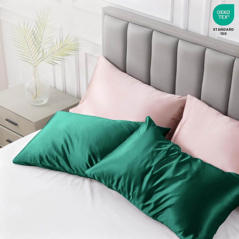 Moonlight Bedding Emerald Cooling Satin Pillow Cases 2 Pack –