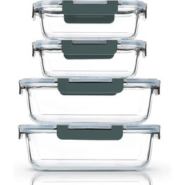 80 oz & 36 oz Extra Large Glass Food Storage/Baking Containers Set with Lids, 2 Pack 80 oz(10 cup)&2 Pack 36 oz (4.5 cup) Airtight Glass Container,Microwave,Oven,Freezer and Dishwasher - Color: Clear