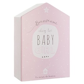 Newborn gift set with keepsake box + photo frame - House design - Colour PINK