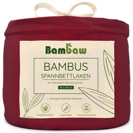 Bambaw Fitted Sheet 90 x 200 cm Bamboo, 35 cm Base Height, Hypoallergenic Bed Linen, Soft & Cuddly Bed Sheet, Sustainable Fitted Sheet, Breathable, Fitted Sheets 90 x 200 cm Bamboo (Burgundy)