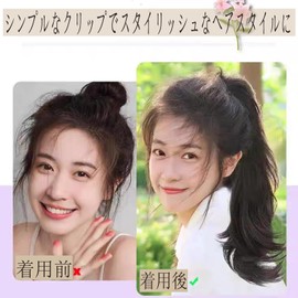 HAPVITAL Women's Ponytail Wig, Natural, Popular, Clip-On, Long, Lightweight, Easy, Smooth, Point Wig, Wedding, Kimono, Yukata, Shichi-Go-San Coming Of Age Ceremony, Graduation Ceremony (Dark Brown)