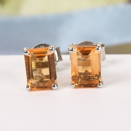 TJC Citrine Stud Earrings for Women in Platinum Plated 925 Sterling Silver for Girlfriend/Wife/Mother with Sterling Silver Gift for Ladies Women Girls and Mother