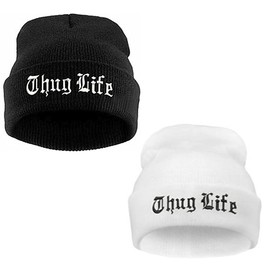 LANLYLGQ Thug Life Knitted Beanie Unisex Men Women Warm Hat Winter Hat Ski Hat, Black+white