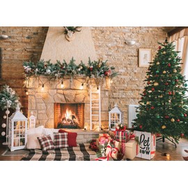 Dudaacvt 7x5ft Christmas Fireplace Theme Backdrop for Photography Christmas Photography Backdrop Merry Xmas Sock Gift Decorations Family Party Banner Photo Studio Props D470