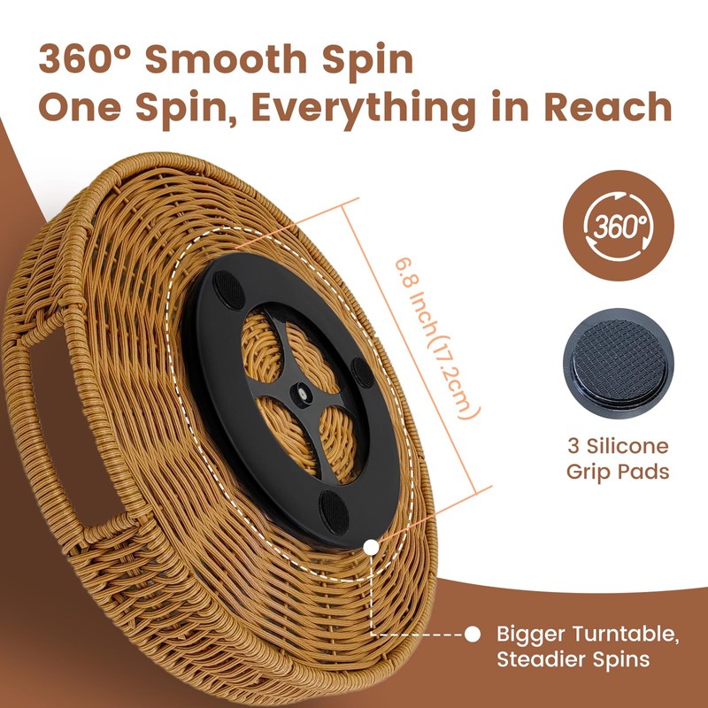 VAZINE 12 Inch Rattan Lazy Susan Turntable Organizer, Round Rotating