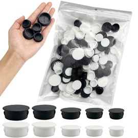 Pack of 120 Plastic Cover Caps for Drilling Holes Ceramic Tile Hole Screw Cover Furniture Hole Round Decoration 5 Sizes for Ceramic Tile Hole Screw Cover Furniture Hole (Black/White)