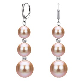 Graduated Freshwater Cultured Pink Pearl and Sparkling Beads Lever-back Earrings in Sterling Silver