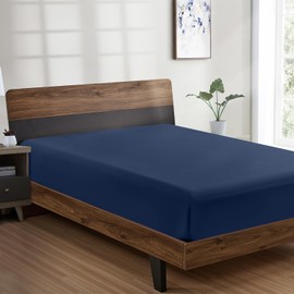 FreshCulture - Sábana bajera ajustable de calidad de hotel, tamaño individual, ultra suave y transpirable, microfibra cepillada, bolsillo profundo, sábanas bajeras refrescantes para cama individual (azul marino)