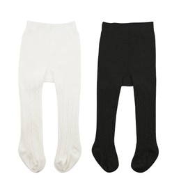 Zando Children's Tights Girls Baby Tights Cotton Socks Children's Tights Leggings Baby Toddler, 2 pairs - white and black