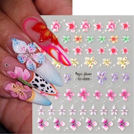 2Pcs Flower Nail Stickers 5D Embossed Lily Flower Nail Decals Colourful Hibiscus Floral Nail Design Stickers Self Adhesive Cute Nail Art Stickers Spring Flower Charms Nail Supplies for Woman Girls DIY
