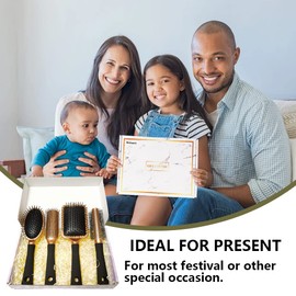 4 Piece Hair Brush Set, Professional Styling Hair Brush for Men and Women, Flexible Soft Needle Bristles for Long, Thick, Curly, Wavy, Dry Damaged Hair, Gold