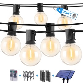 ZJOJO Solar Outdoor String Lights 200FT(100*2Pack) G40 Globe Patio Lights Solar String Lights Outdoor Waterproof Solar Powered with 50 Shatterproof Bulbs 2700K Hanging Lights for Porch Backyard Bistro