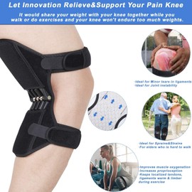 Joint Support Knee Pads - Power Lift Knee Stabilizer Pads - Powerful Rebound Spring Force Knees Protection Booster - Breathable Non-Slip Joint Knees Support Brace for Exercising, Squat, Climbing