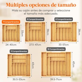Lifewit Organizador de Cubiertos para Cocina, Bandeja de Bambú para Cajon, Almacenamiento Ajustable de Madera para Cucharas, Tenedores y Cuchillos, Extensible de 24 a 40 cm, Natural