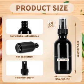 BILLIONSTARS 48 Pack 2oz Glass Boston Round Bottle with Fine Mist Sprayer - UV Black - Essential Oils, Bath, Beauty, Hair & Cleaning - Leakproof Travel Bottles
