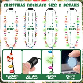 Traplace 24PCS Christmas Party Supplies, Colorful Light Up Christmas Necklace, Christmas Accessories Santa Claus Bulbs, 3 Modes Christmas Necklaces Bulk for Christmas Light Necklaces New Year Eve