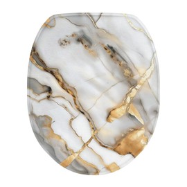 Garucesta Toilet Lid Cover for Bathroom Quick Dry Super Soft Toilet Seat Lid Cover with Elastic Straps Easy Installation Toilet Decoration 17.3 x 13 inch, Gray White Gold Marble