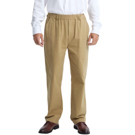 LETAOTAO Mens Elastic Waist Pants - Relaxed Fit Stretch Waistband Pull On Cotton Twill Casual Pants for Seniors (Light Khaki,38Wx30L)