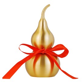 PAKUNDAS Feng Shui Wu Lou Brass Gourd with Red Luck Strip for Charm Prosperity Home Furnishing Decor, 7.87inch Tall, 100% Brass, Fortune Protection, Bring Good Luck, Safty, Healthy, Wealth, Success