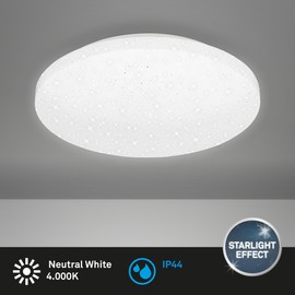 BRILONER - LED Ceiling Light with Star Decoration, LED Ceiling Light Bathroom IP44, Perforated Decoration, Neutral White Light, Diameter 275 mm, White