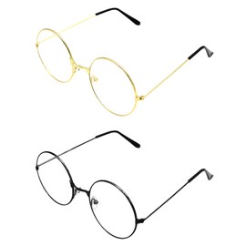 UILYNIU Pack of 2 Round Glasses, Santa Claus Glasses, Round Glasses with Round Lenses, Unisex Retro Round Glasses, Retro 60s 70s Hippie Glasses for Carnival, Fancy Dress, Cosplay (Black, Gold)