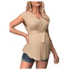 MakeMeChic Women's Maternity Blouse Notched Cap Sleeve Belted Ruffle Casual