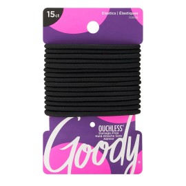 Goody Ouchless Black Hair Ties 15 Ct 4MM Rubber Bands Hair Accessories Women Men