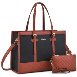 LOVEVOOK Laptop Bag for Women,15.6 inch Laptop Tote Bag Waterproof PU Leather Computer Bag Work Bags for Business Office, Large Capacity Laptop Purse Professional Work Tote Black