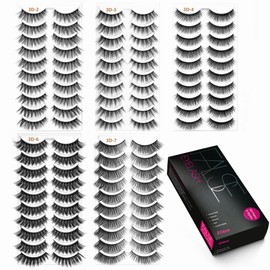 Eliace Eyelashes, (50 Pairs,5 Styles) Luxurious Faux Mink Lashes Natural Look Wispy Fluffy Handmade Cat Eye False Lash Pack, False Eyelashes Set, Fake Lashes Strips, Makeup Fake Eyelashes Pack