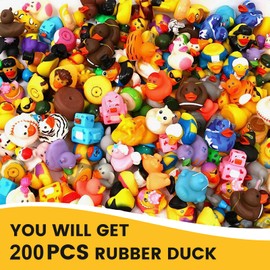 200Pcs Jeeper Ducks with Tags for Ducking,Rubber Ducks in Bulk,200 Pack Rubber Ducks+200Cards Tags+200 Straps