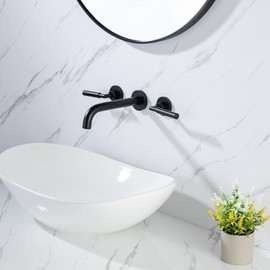 Pattlye Black Wall Mount Faucet, Matte Black Wall Mounted Bathroom Sink Faucet, Dual Handle, Brass Rough-in Valve Included, Pt02MB