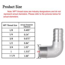 Walkinginrain 304 Stainless Steel 90 Degree Elbow 1" Hose Barb x 1" Male NPT for Air Water Fuel Home Brew Pipe Fitting, 2 pcs