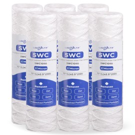 Whole House 50 Micron 10" x 2.5" String Wound Sediment Well Water Filter Cartridge Replacement for CW-50, 155214-52, W50W, SWC-25-1050, SP-CW50, WPP-F10-50, SF50-978, FXWSC, AO-WH-PRE-R2 (Pack of 6)