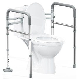 Toilet Safety Rails for Seniors (350 LBS), Adjustable Toilet Safety Frame for Elderly and Disabled, Foldable Handicap Toilet Assistance Rail Fits Most Toilets, Gray