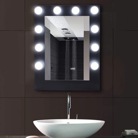 Tangkula Hollywood Makeup Vanity Mirror W/Light Tabletops Lighted Mirror Dimmer LED Illuminated Cosmetic Mirror W/LED Dimmable Bulbs (Black - Oval)