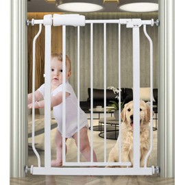 HOOOEN Small Narrow Baby Gate for Stairs Doorways Hallways 24 Inch to 29 Inch Wide Pressure Mounted Baby Gate Walk Through Child Gates for Kids or Pets Indoor Safety Gates