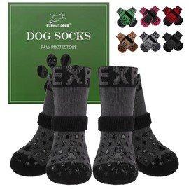 EXPAWLORER Anti Slip Dog Socks to Prevent Licking Paws - Dog Booties for Hardwood Floors, Pet Paw Protectors with Grippers for Winter Outdoor,Dog Boots Shoes for Small Medium Large Dogs,Stars Black XS