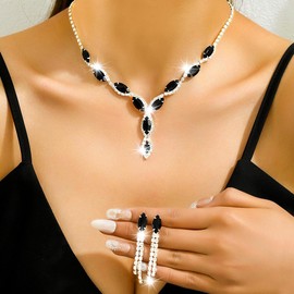 GORAIS Crystal Wedding Prom Jewelry Set Rhinestone Necklace Earrings Sets Bridal Formal Costume Jewelry for Women and Brides