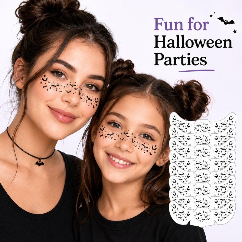 Halloween Bat Freckle Face Temporary Tattoos Stickers for Cosplay Makeup