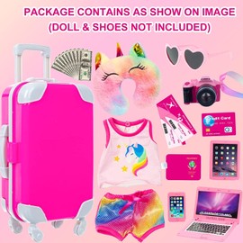 ZITA ELEMENT 24 Pcs 18 Inch Girl Doll Accessories Suitcase Travel Set Including Clothes Suitcase Camera Cell Phone Neck Pillow Sunglasses and Other Travel Set(Doll&Shoes Are Not Included)